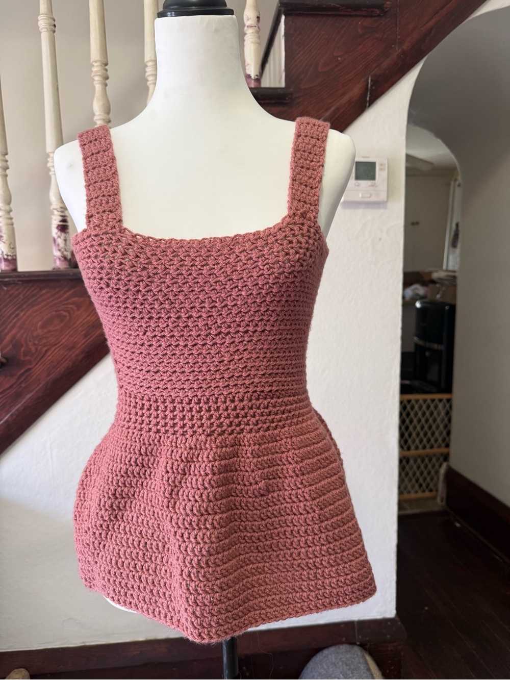 Hand-Crocheted Rose Pink Camisole Tank with Peplum Hem